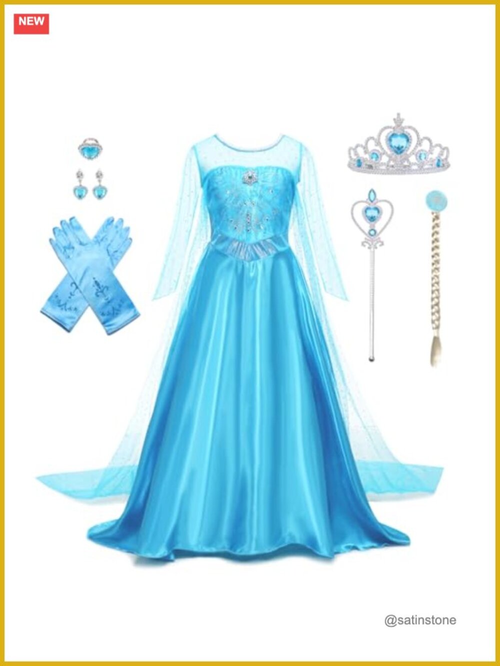 Girls Princess Dress Costume Set w/ Crown, Wand, Gloves, Wig - Halloween Cosplay